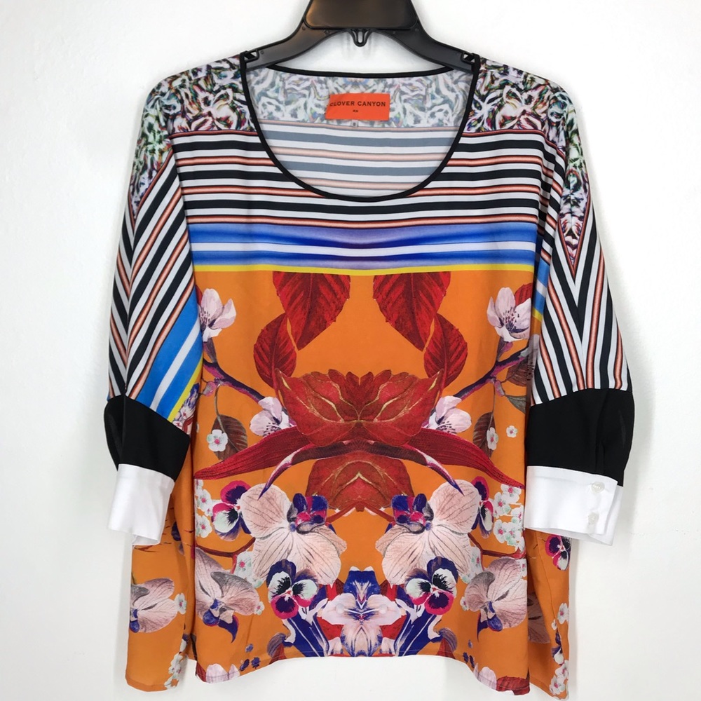 Clover Canyon orange floral blouse size small